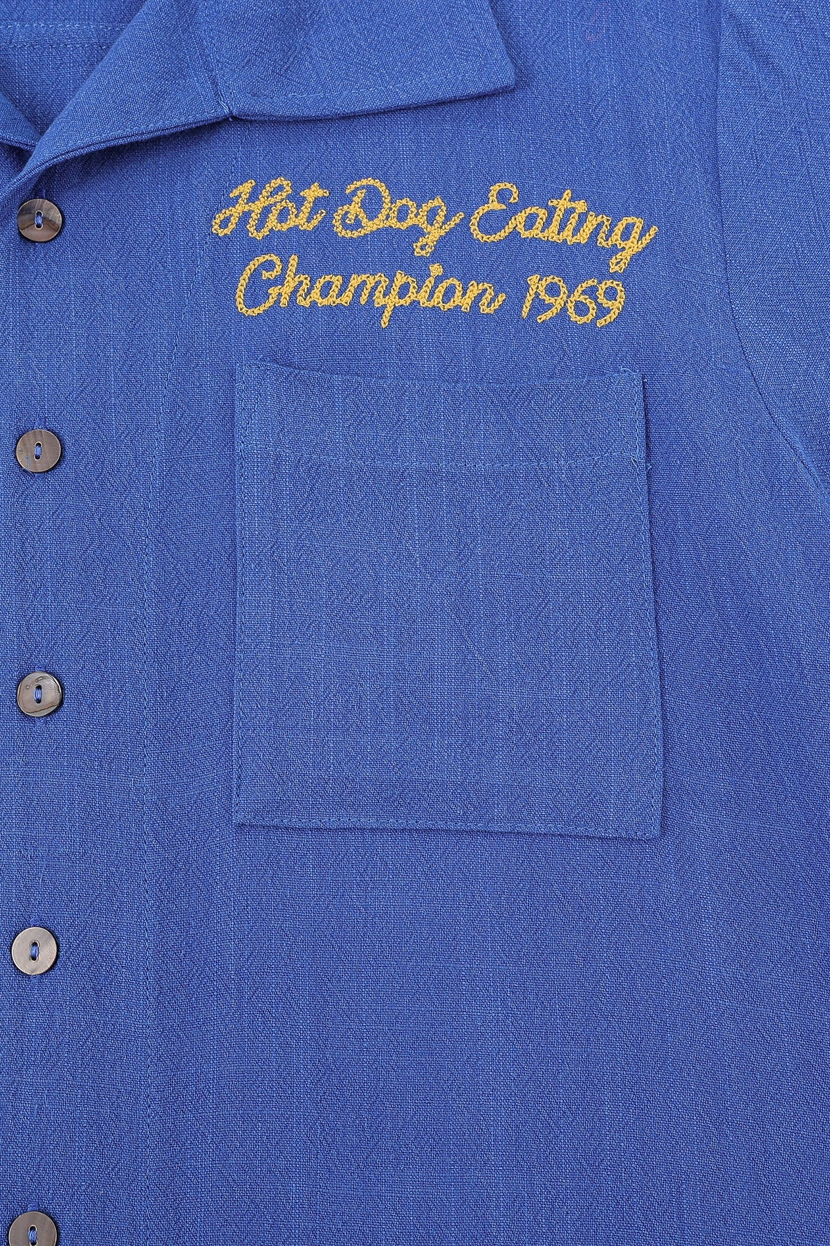 Unisex Hot Dog Eating Champion Soft Linen Bowling Shirt