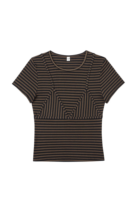 Bikini Bod Striped Short Sleeve Tee Brown