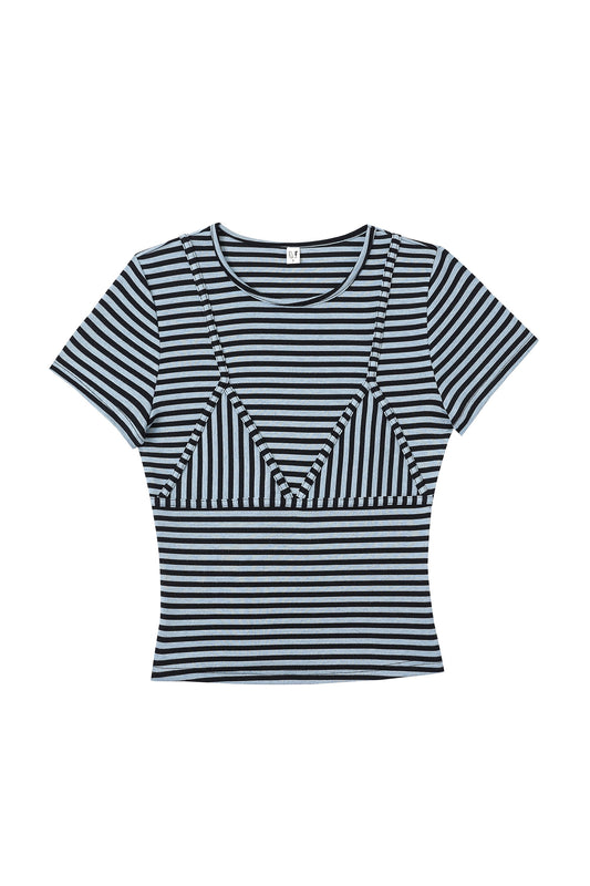 Bikini Bod Striped Short Sleeve Tee Blue