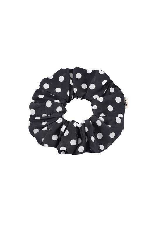Silk Scrunchie Black And Domino Dot