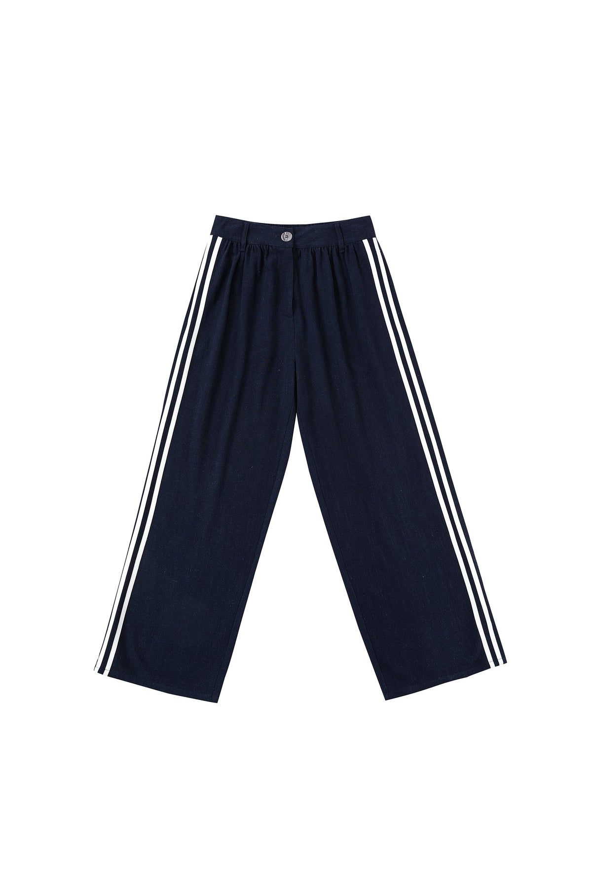 Straight Leg Trousers Thick Linen Navy Sporty