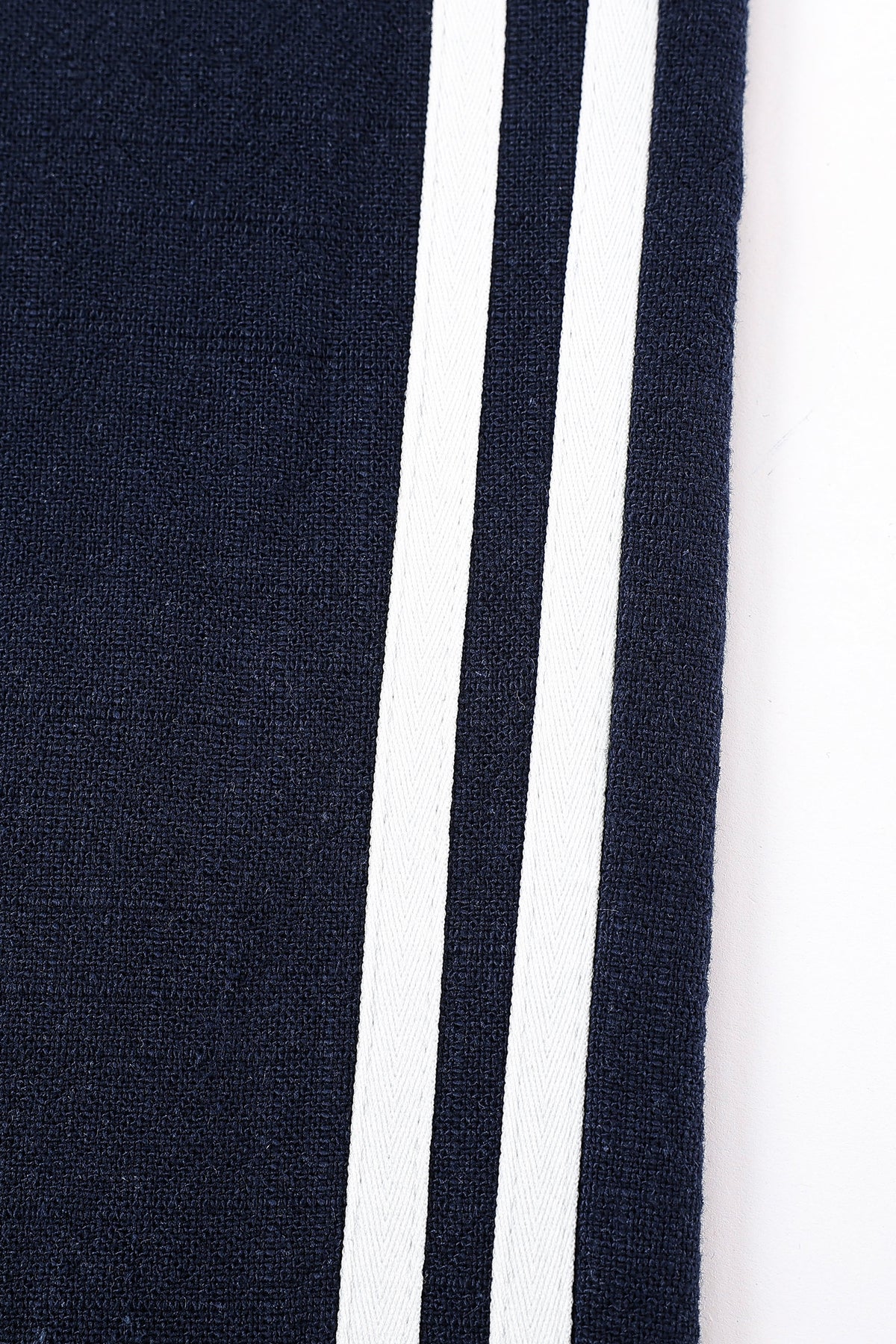 Straight Leg Trousers Thick Linen Navy Sporty