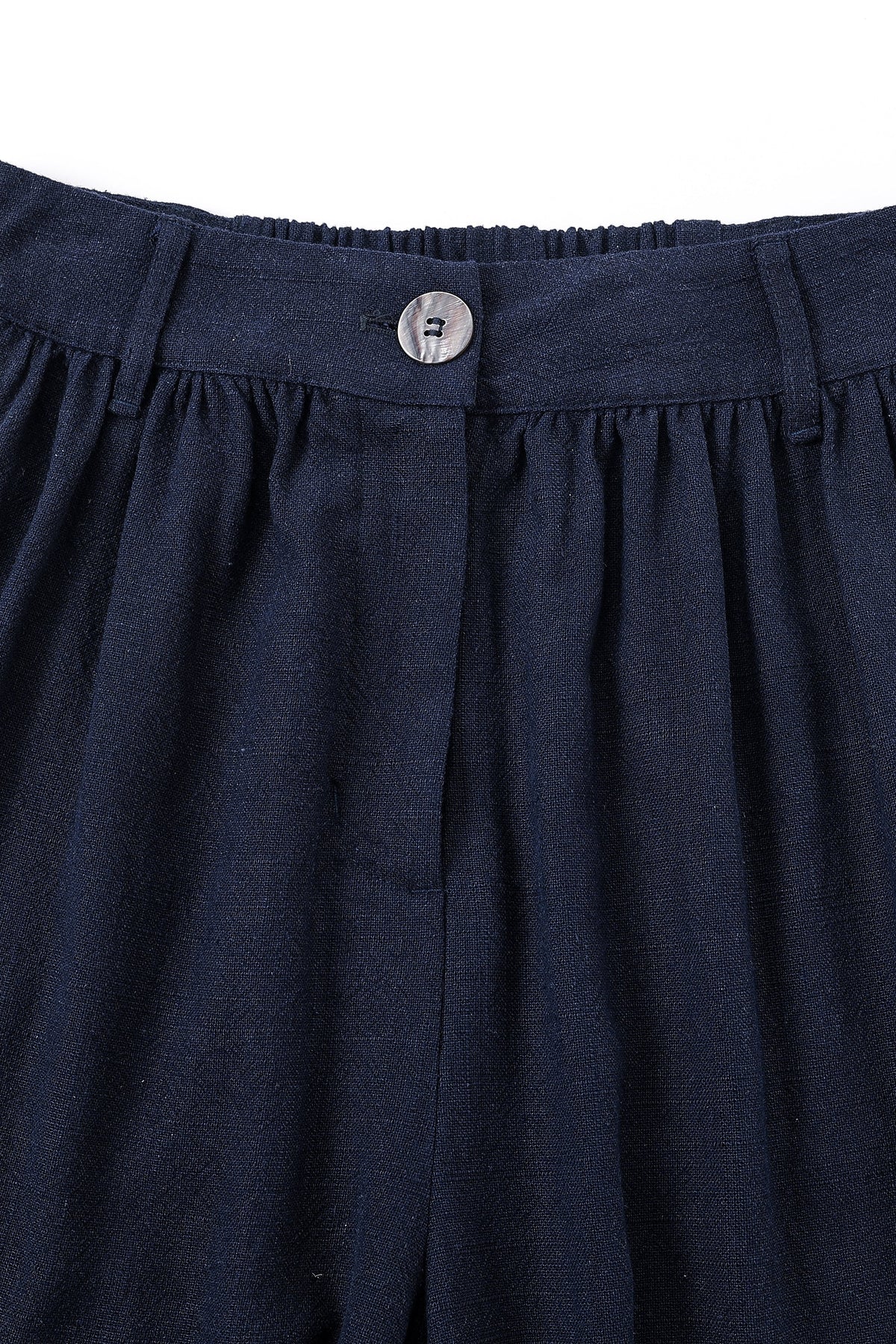Straight Leg Trousers Thick Linen Navy Sporty