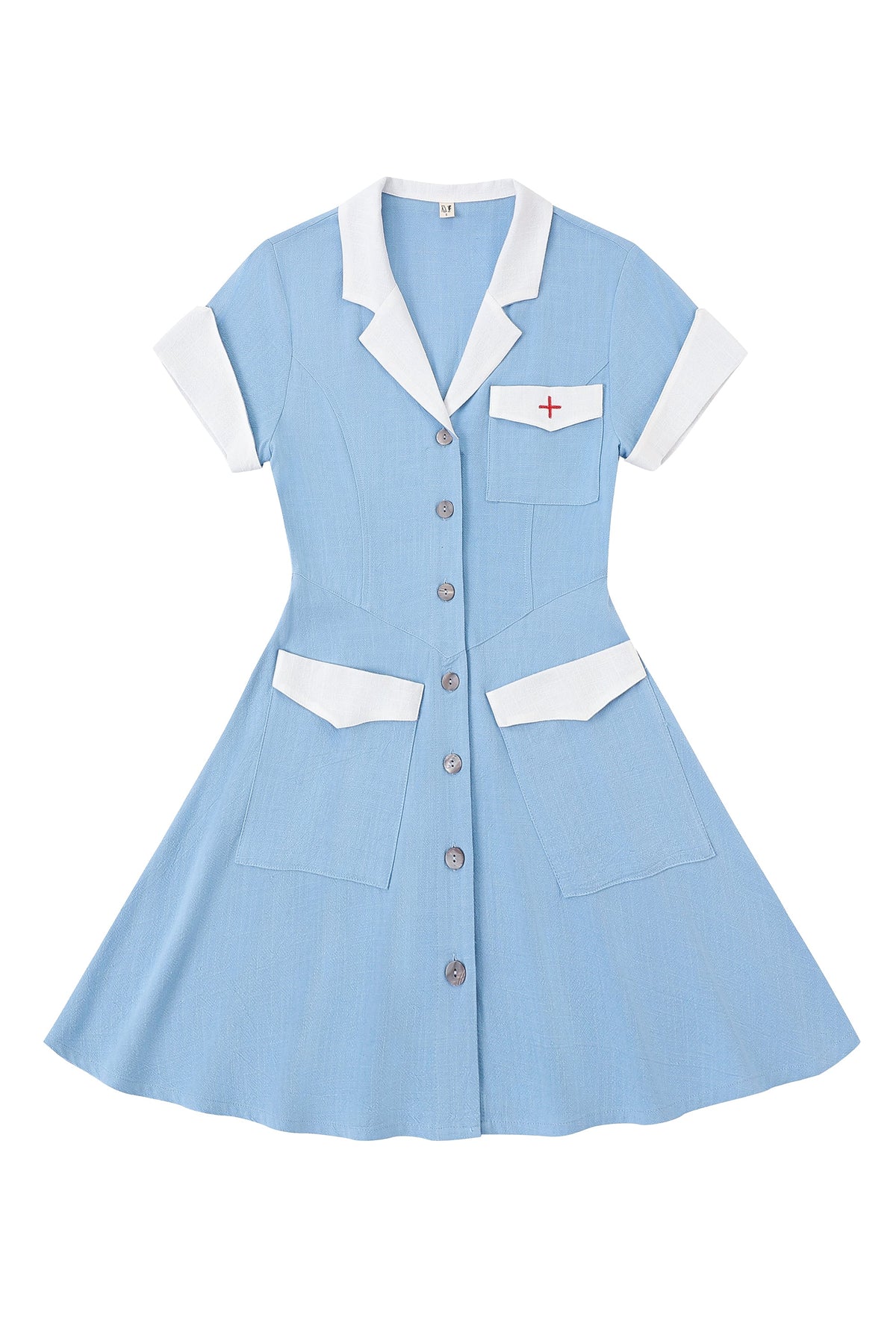 Soft Linen Mini Nurse Dress Blue