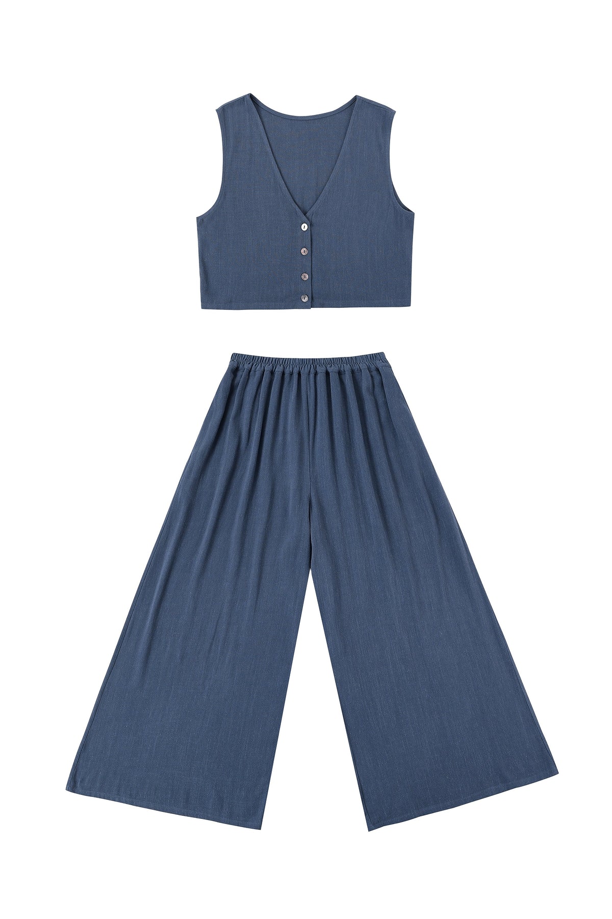 Soft Linen Vest and Wide Leg Pants Set Midnight