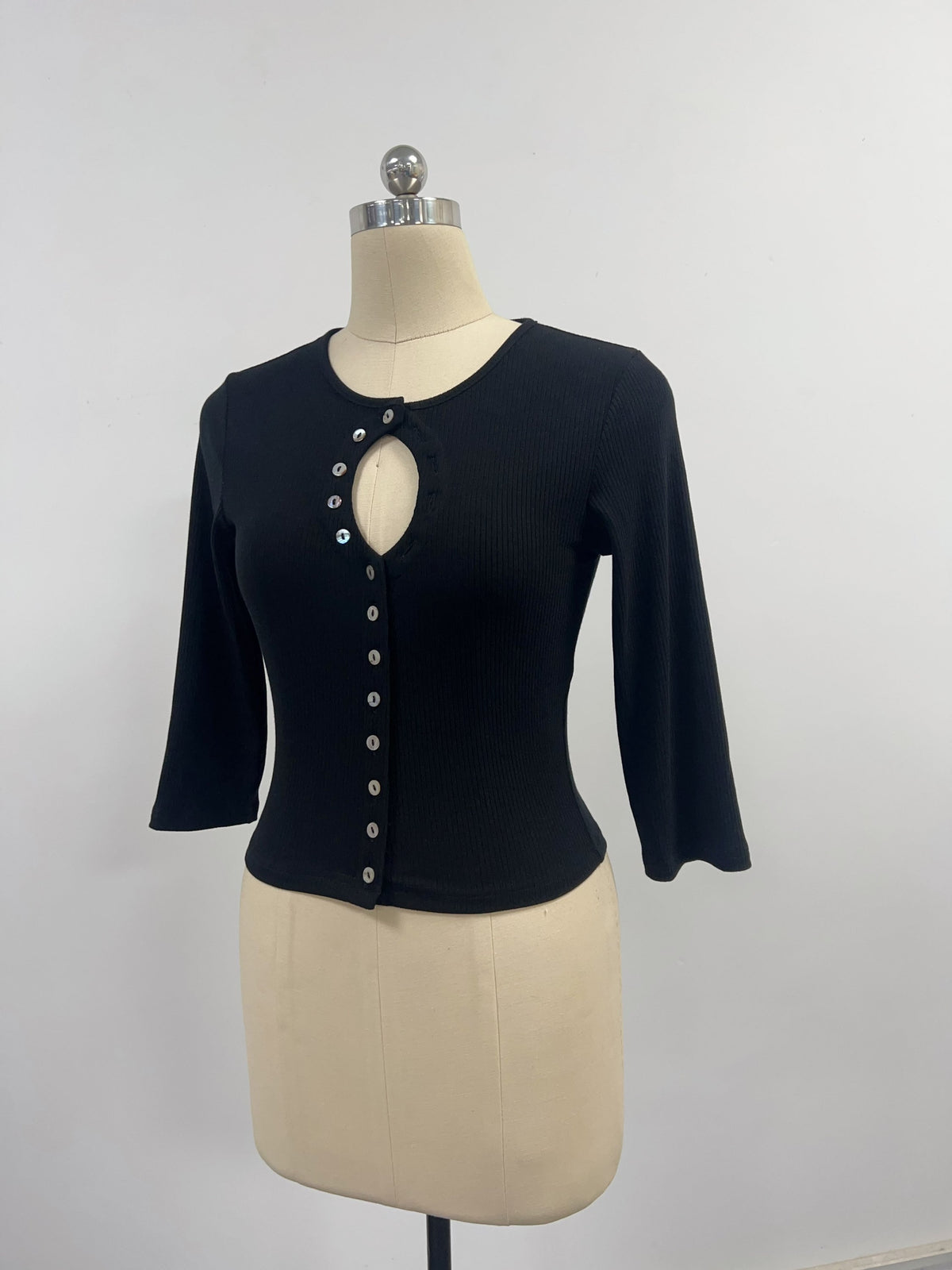 Unbuttoned Tencel Rib Half Sleeve Top Black