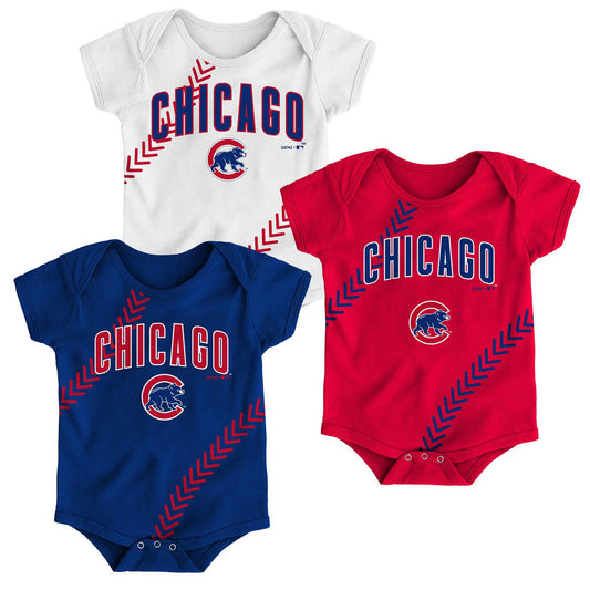 Newborn/Infant Chicago Cubs Blue/Red/White Ball Fan-tastic Three-Pack Bodysuit Set
