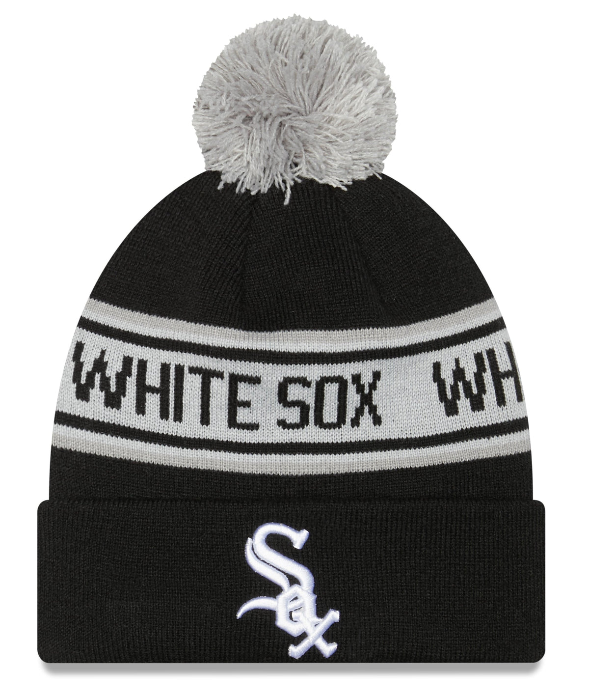 Youth Chicago White Sox New Era Junior Repeat Black Cuffed Pom Knit Hat