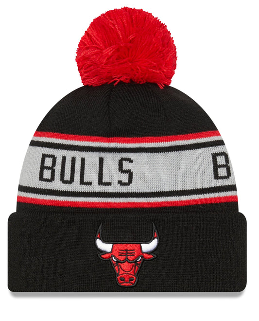 Youth Chicago Bulls New Era Junior Black Repeat Navy Cuffed Pom Knit Hat