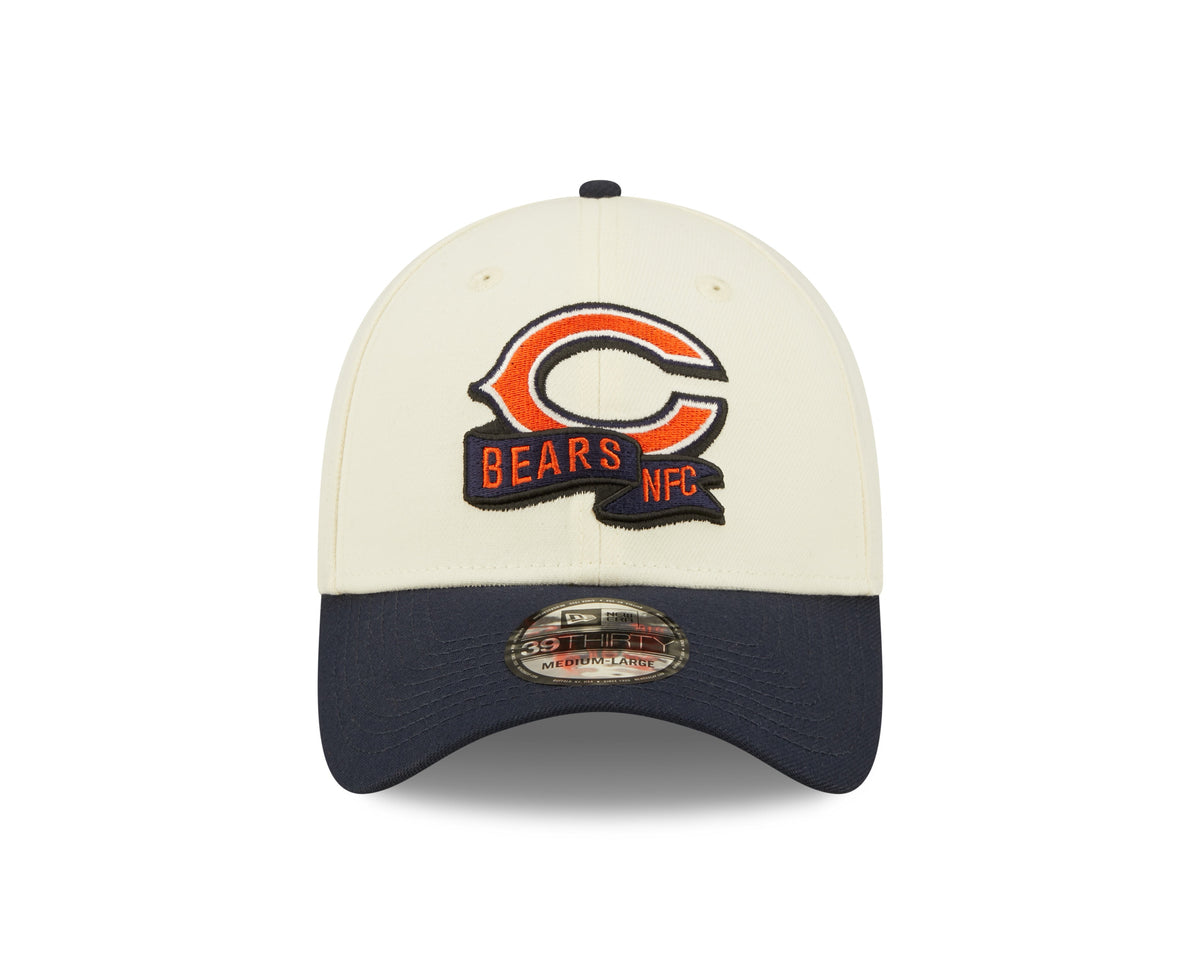 Men's Chicago Bears Primary Logo New Era Cream/Navy 2022 Sideline 39THIRTY Flex Hat