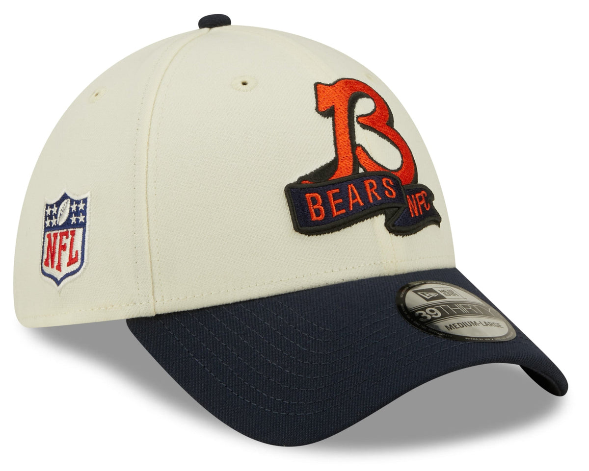 Men's Chicago Bears "B" Logo New Era Cream/Navy 2022 Sideline 39THIRTY Flex Hat