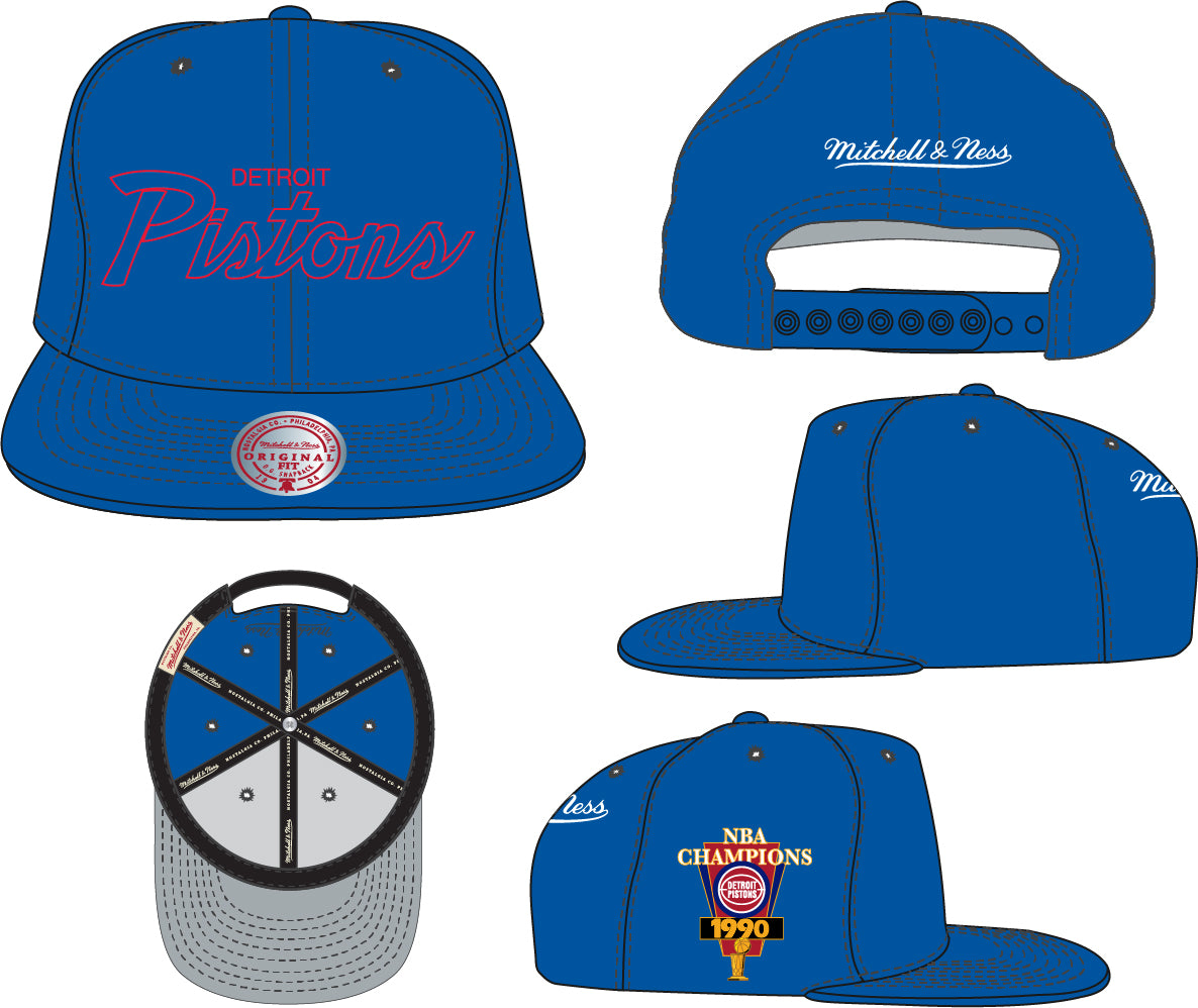 Men's Detroit Pistons Hardwood Classics Mitchell & Ness Script Champ Year Trophy Royal Snapback Hat