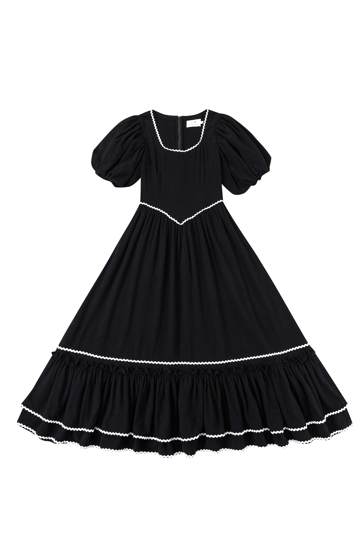 Ric Rac Folk Dress Soft Linen Black