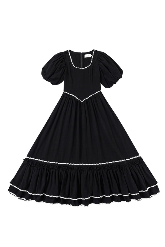 Ric Rac Folk Dress Soft Linen Black