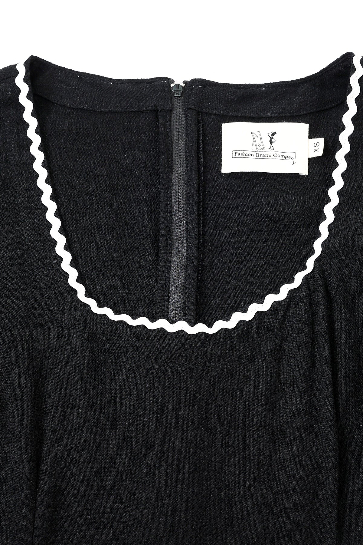 Ric Rac Folk Dress Soft Linen Black