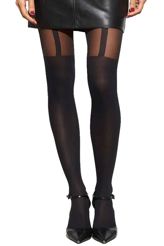 Mock Suspender Tights Black