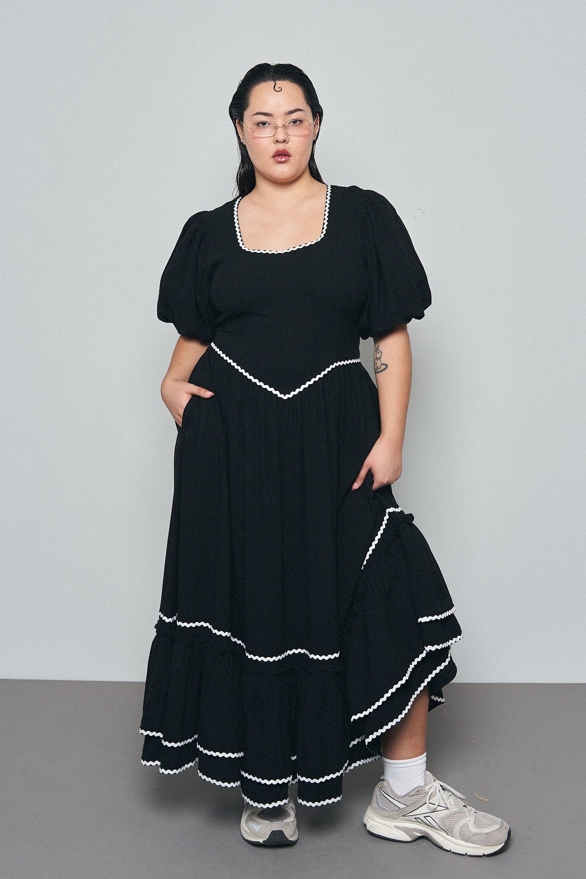 Ric Rac Folk Dress Soft Linen Black