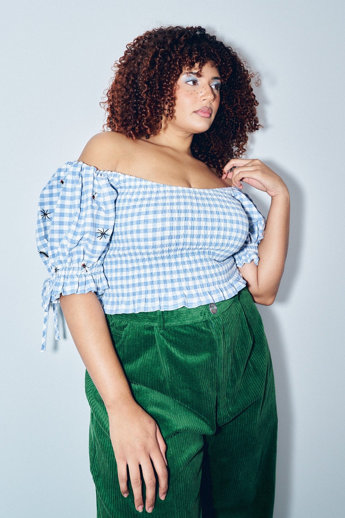 Ruined Picnic Smocked Blouse Blue Gingham