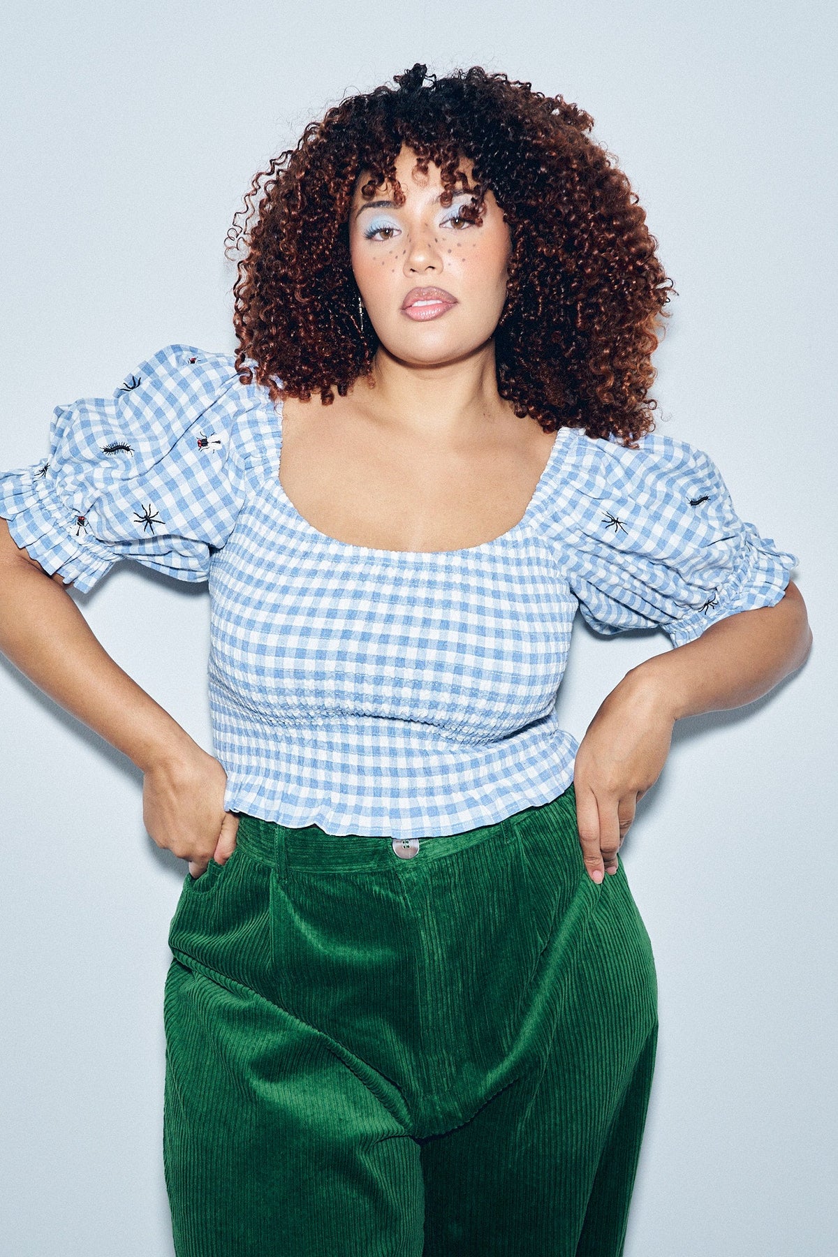 Ruined Picnic Smocked Blouse Blue Gingham
