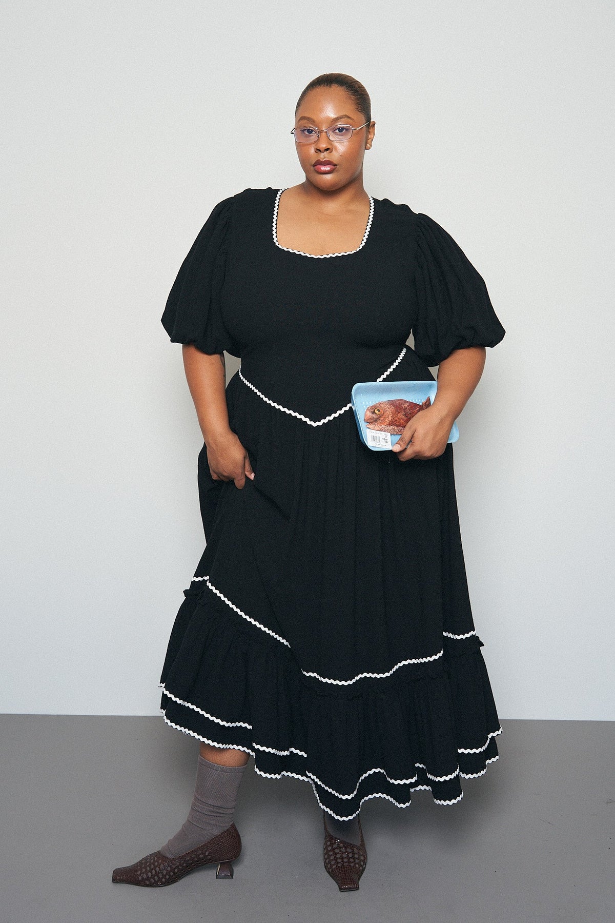Ric Rac Folk Dress Soft Linen Black