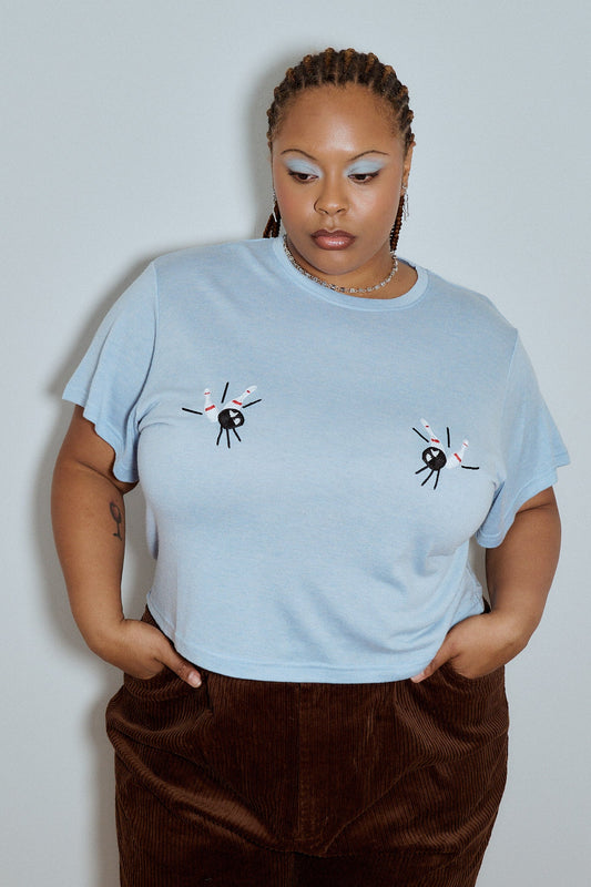 Bowling Boobs Wool Blend Tommy Tee Blue