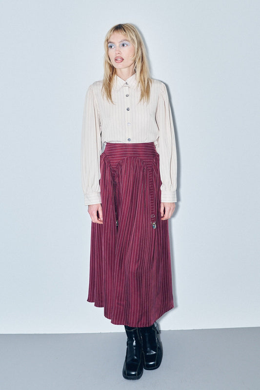 Garter Skirt Tencel Stripe Maroon