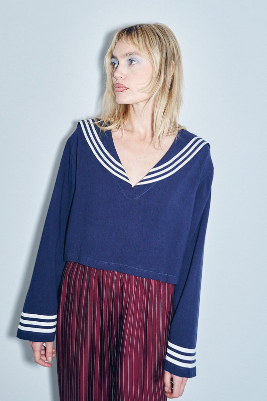 Sailor Soft Linen Crop Top Navy