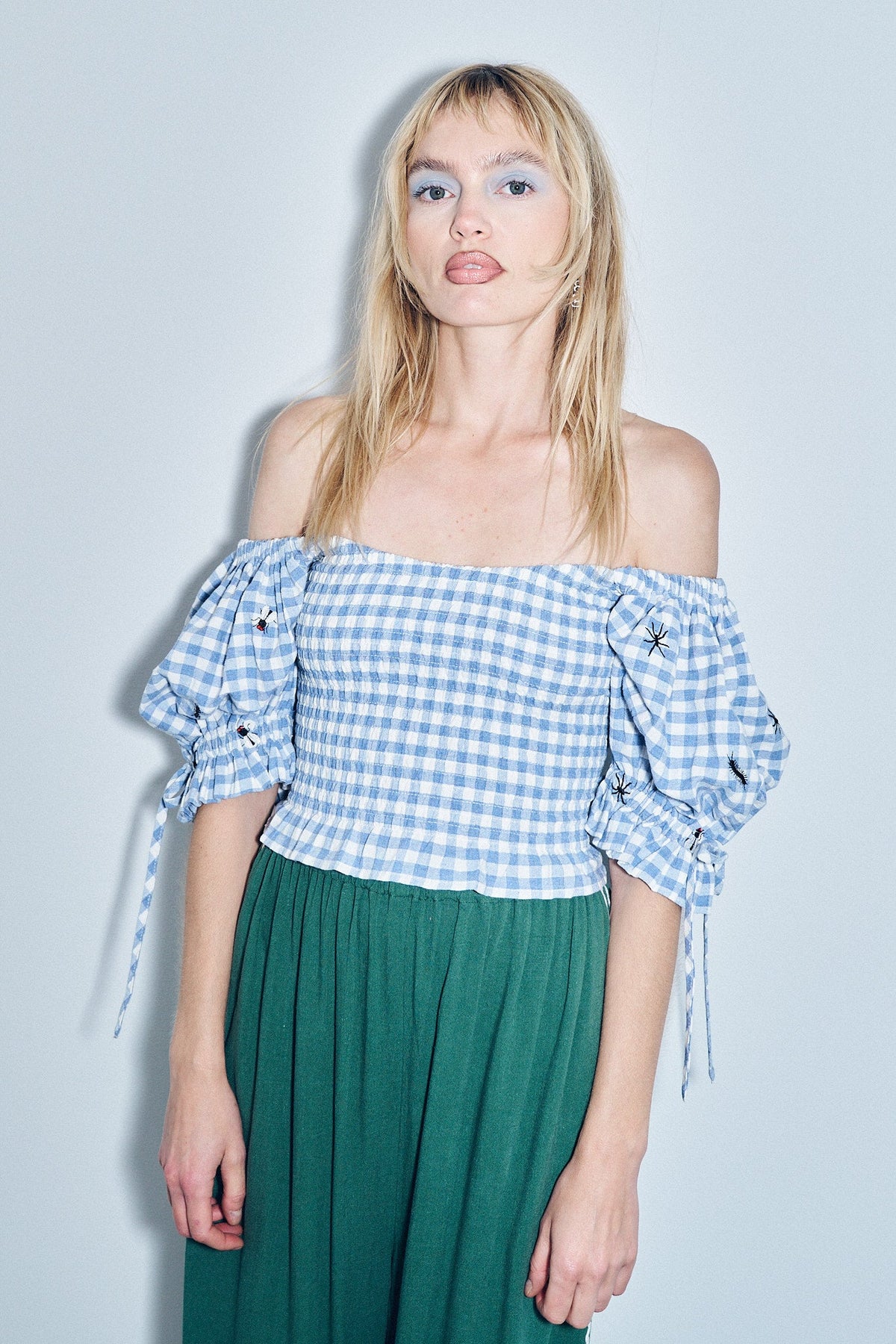 Ruined Picnic Smocked Blouse Blue Gingham