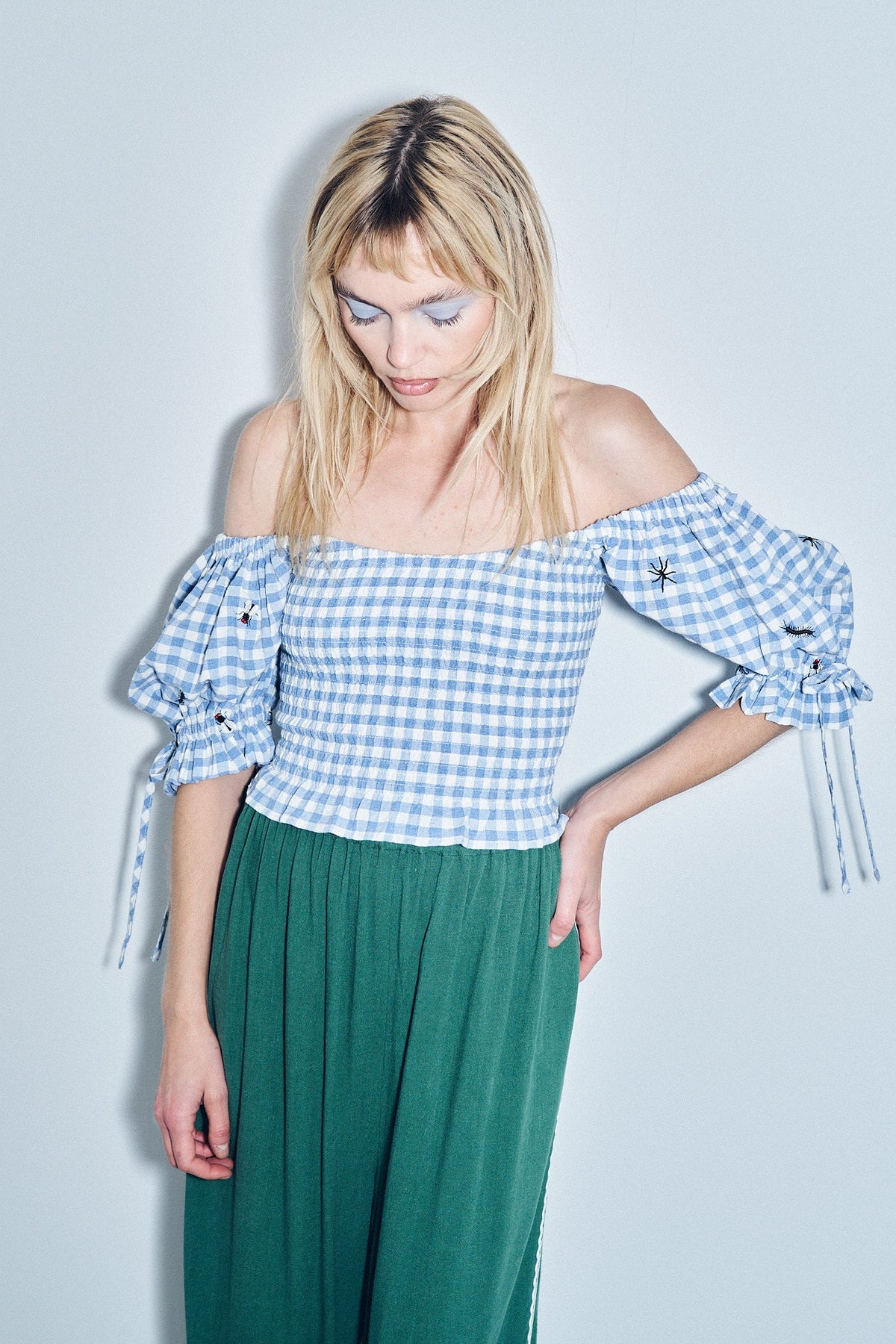 Ruined Picnic Smocked Blouse Blue Gingham