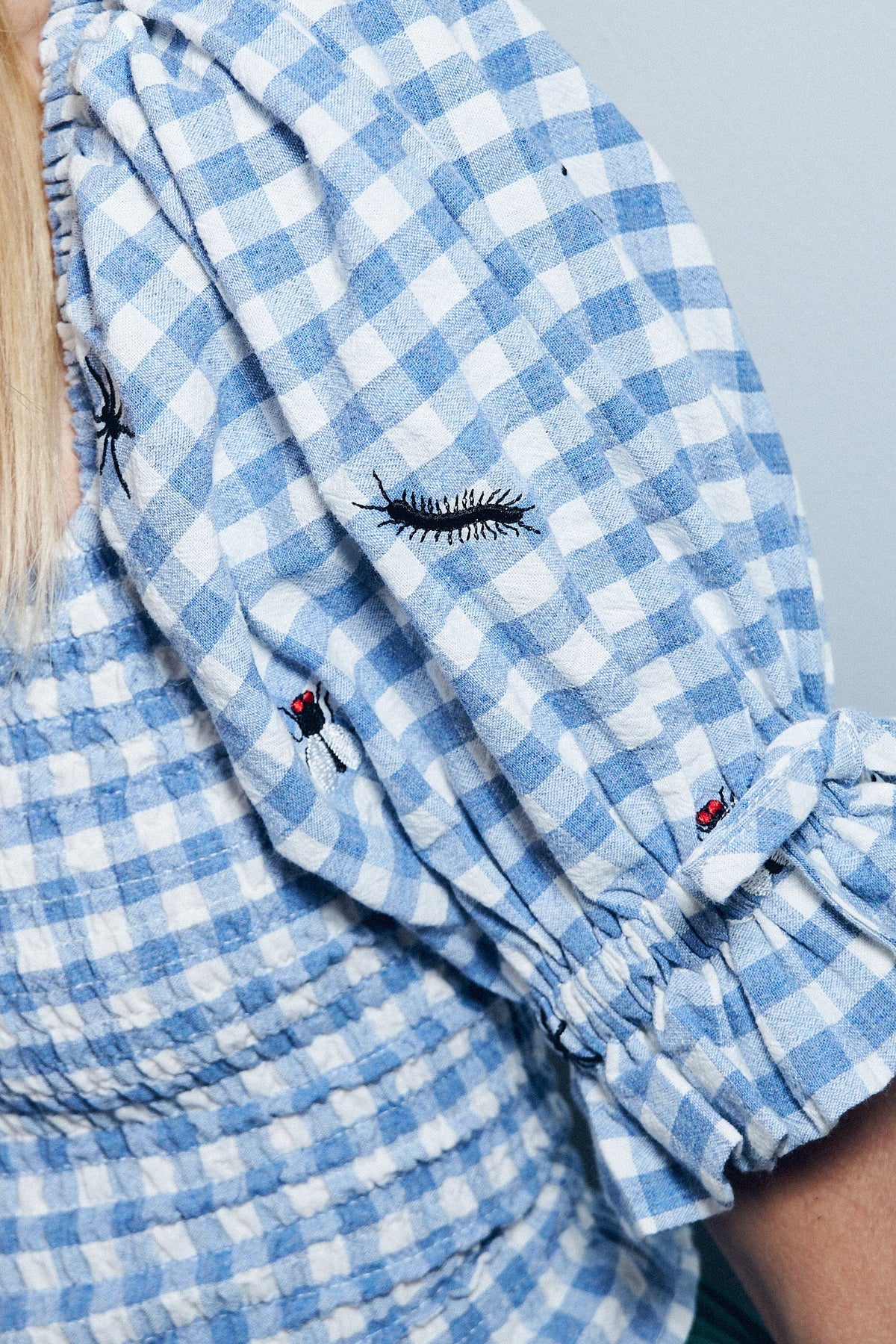 Ruined Picnic Smocked Blouse Blue Gingham