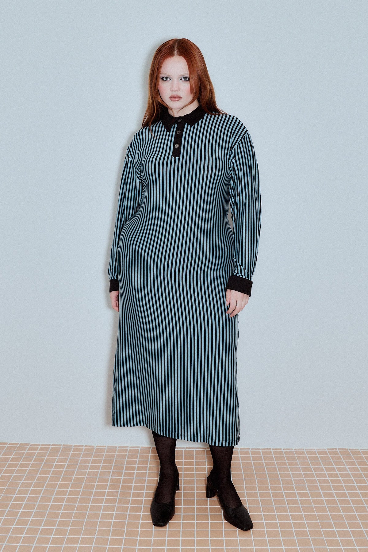 Blue Stripe Polo Midi Dress