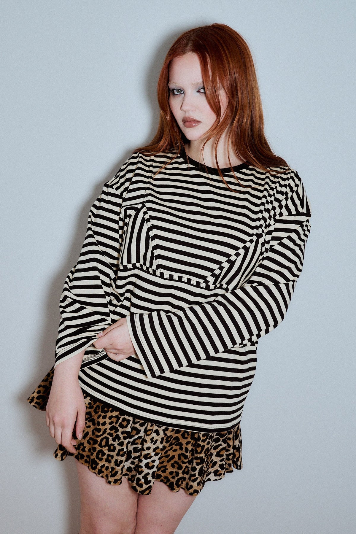 Bikini Bod Cotton Stripe Long Sleeve Tee Black/White
