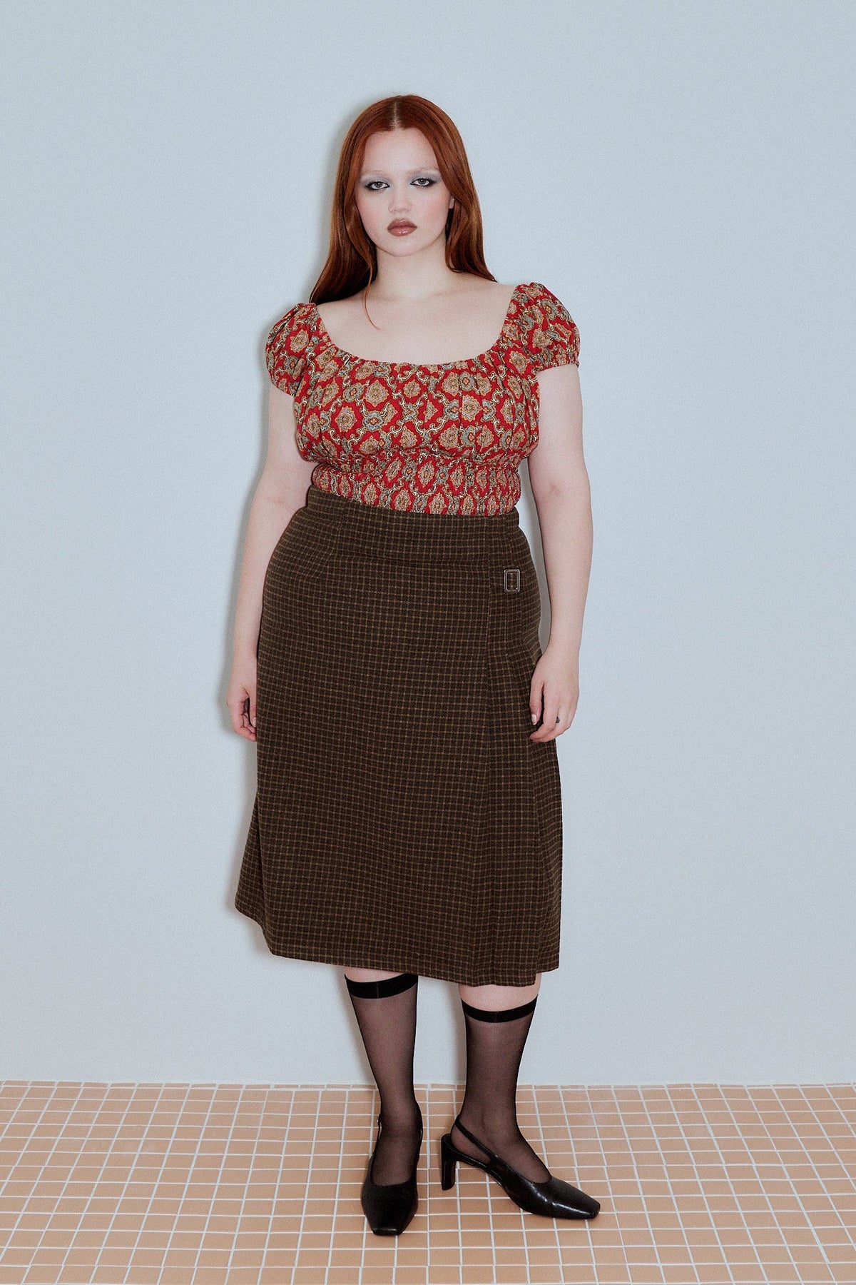 Soft Linen Smocked Waist Blouse Fancy Red Couch