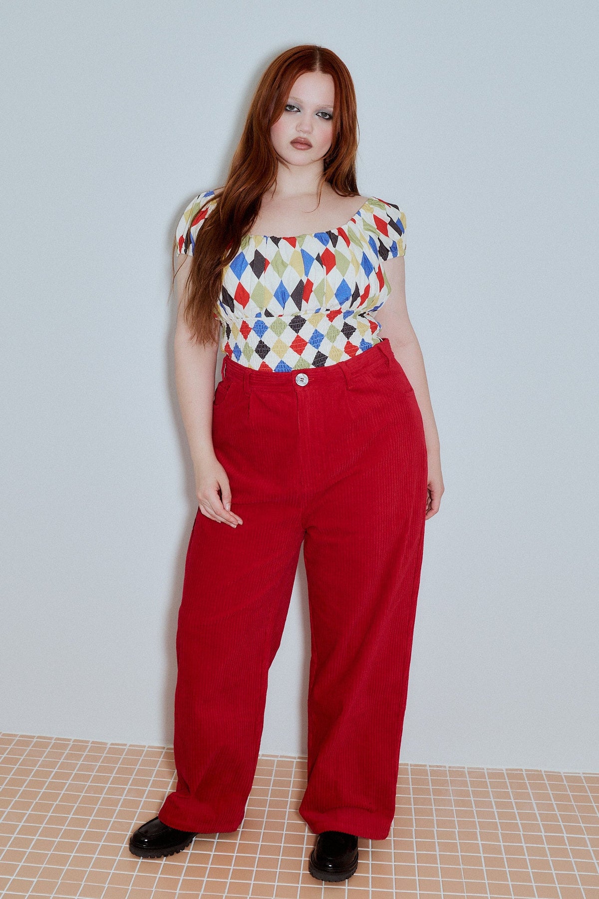 Soft Linen Smocked Waist Blouse Harlequin
