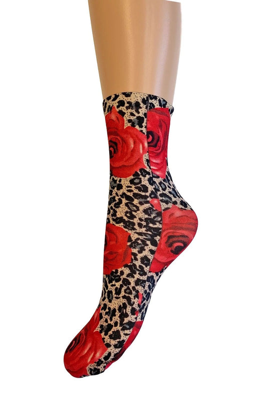 Leopard Rose Ankle High Socks 1722
