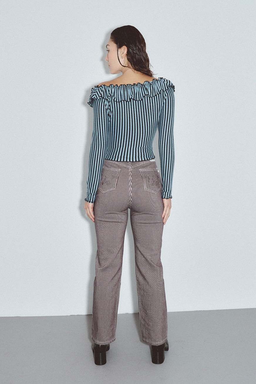 Brown Thin Striped Railroad Jeans