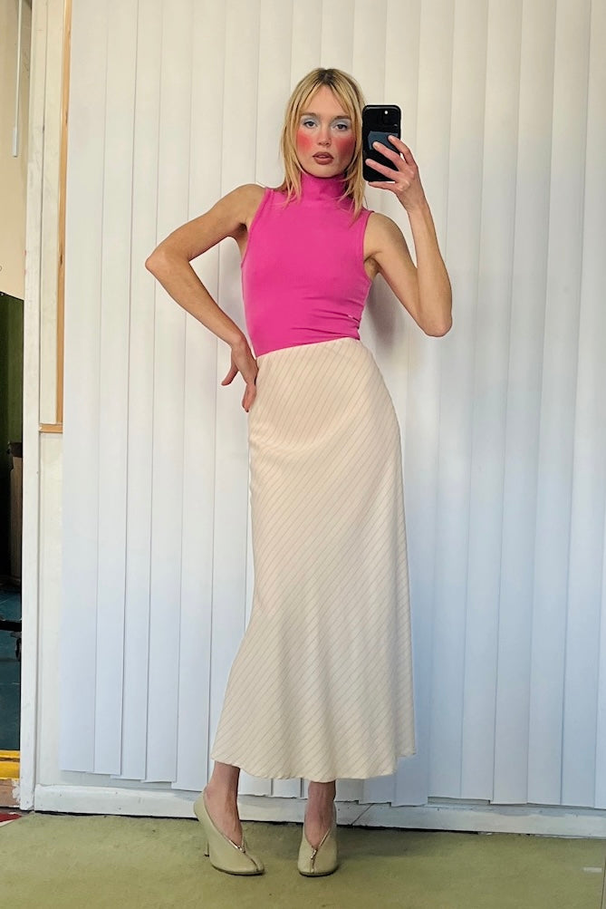 Baseball Bias Cut Skirt Tencel Stripe Cream