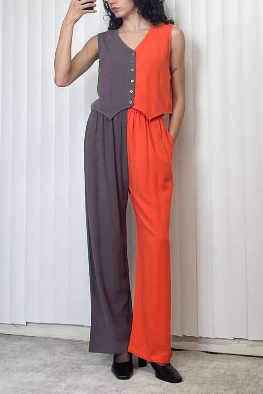 SAMPLE #73 - Soft Linen Vest & Pants Set - Gray / Orange