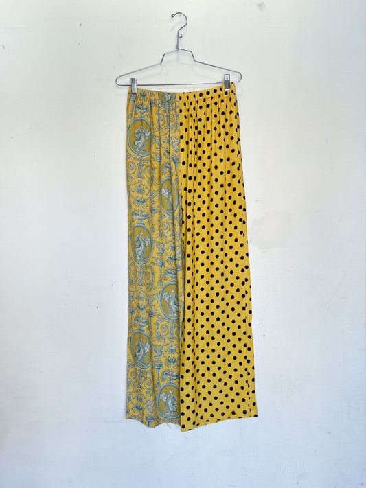 #33: M Scrap Split Print Lazy Pants - Yellow Toile / Polka Dot