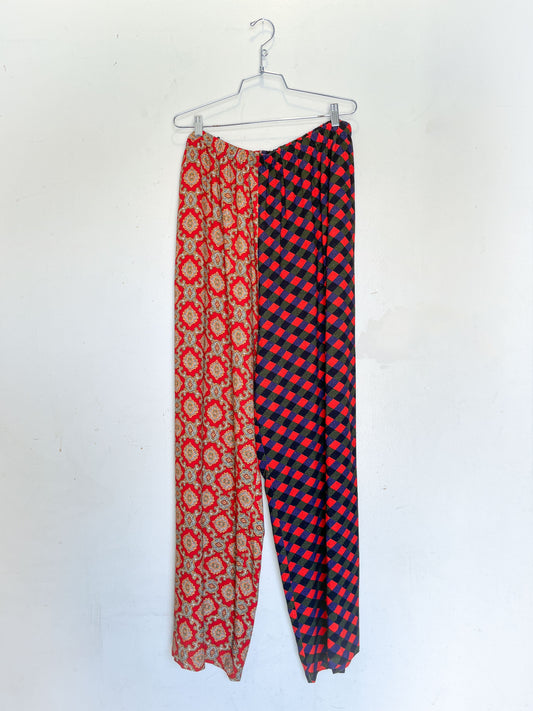 #46: 2X Scrap Split Print Lazy Pants - Fancy Red Couch / Diamond