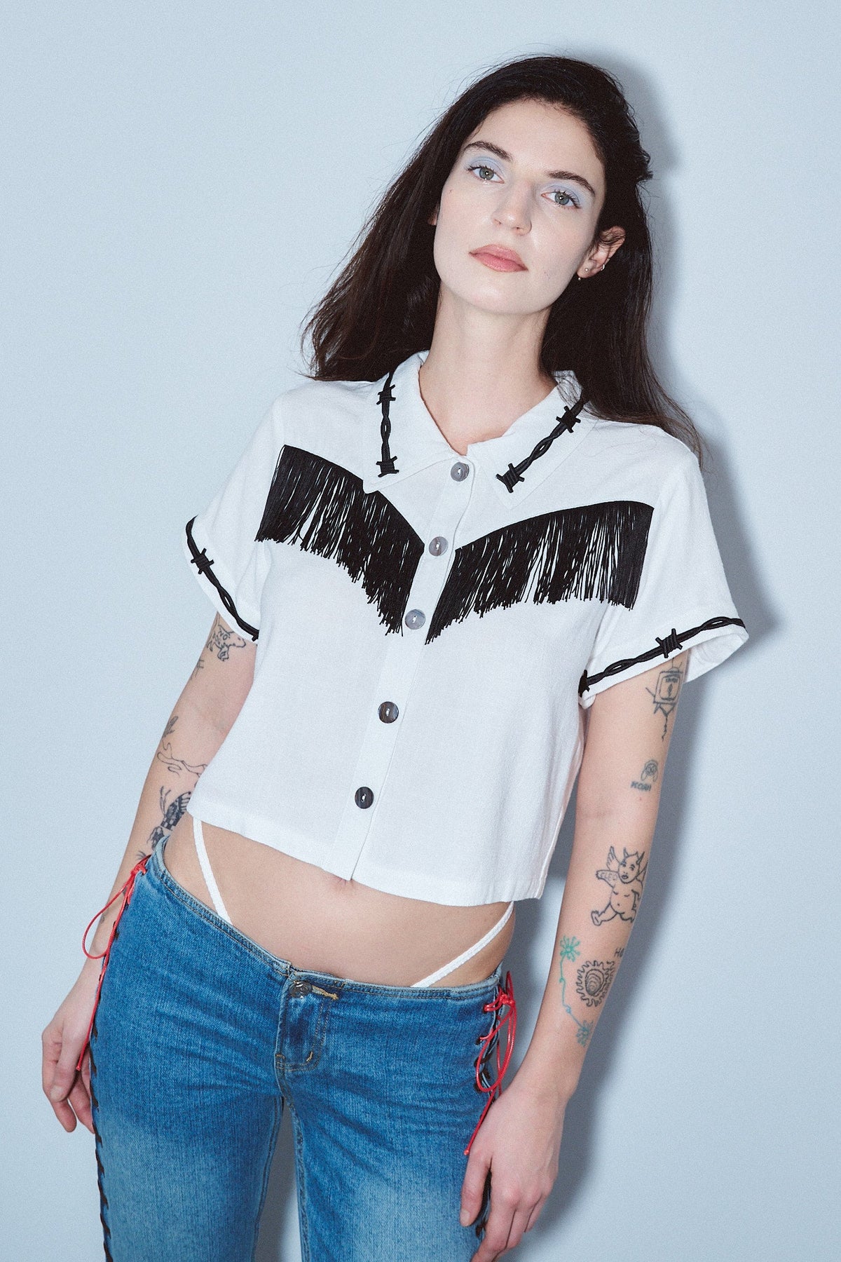Soft Linen Pammy Fringe Blouse White