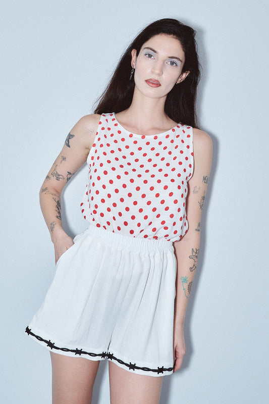 Shift Tank Soft Linen Red Polka Dot