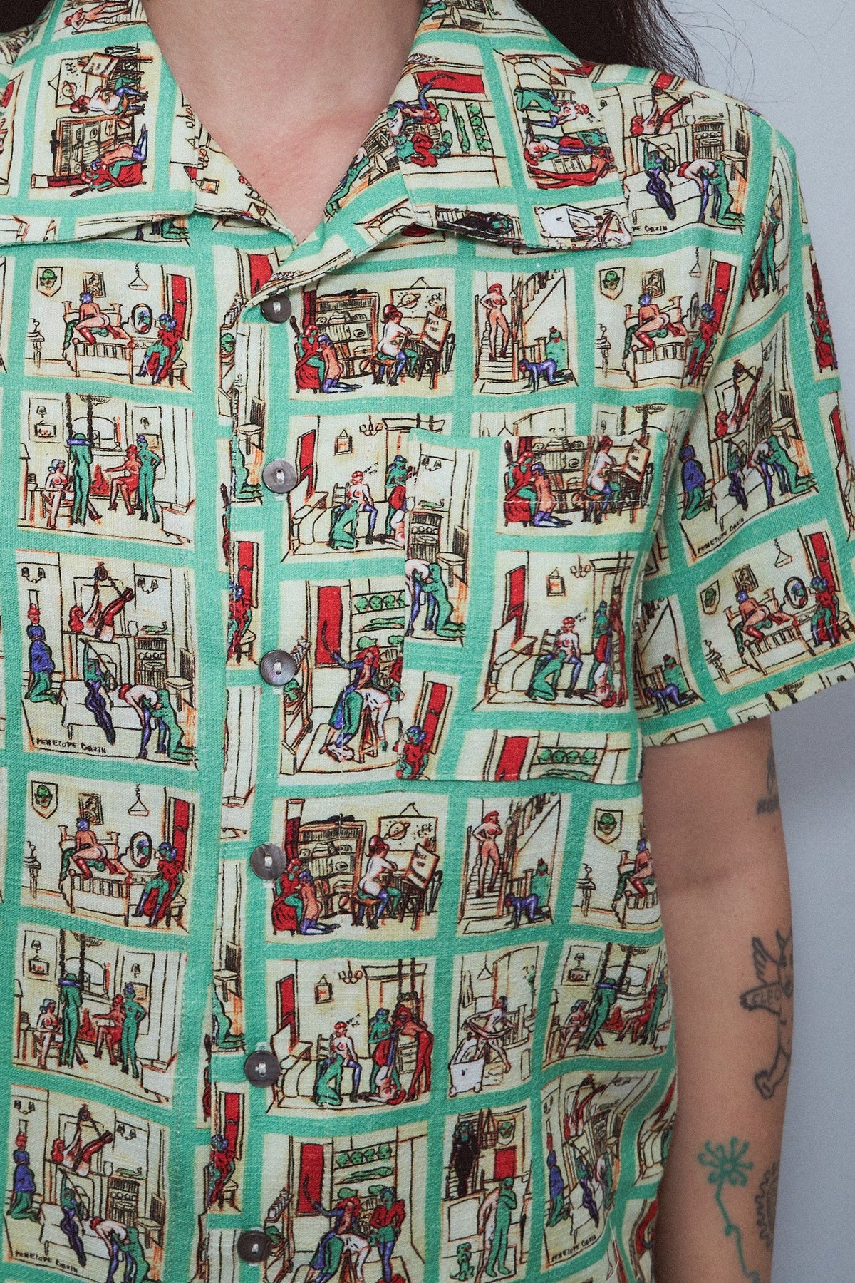 Unisex Linen Bowling Shirt Sex House