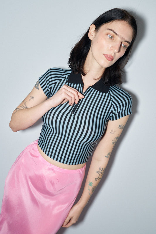 Zip Polo Blue Stripe