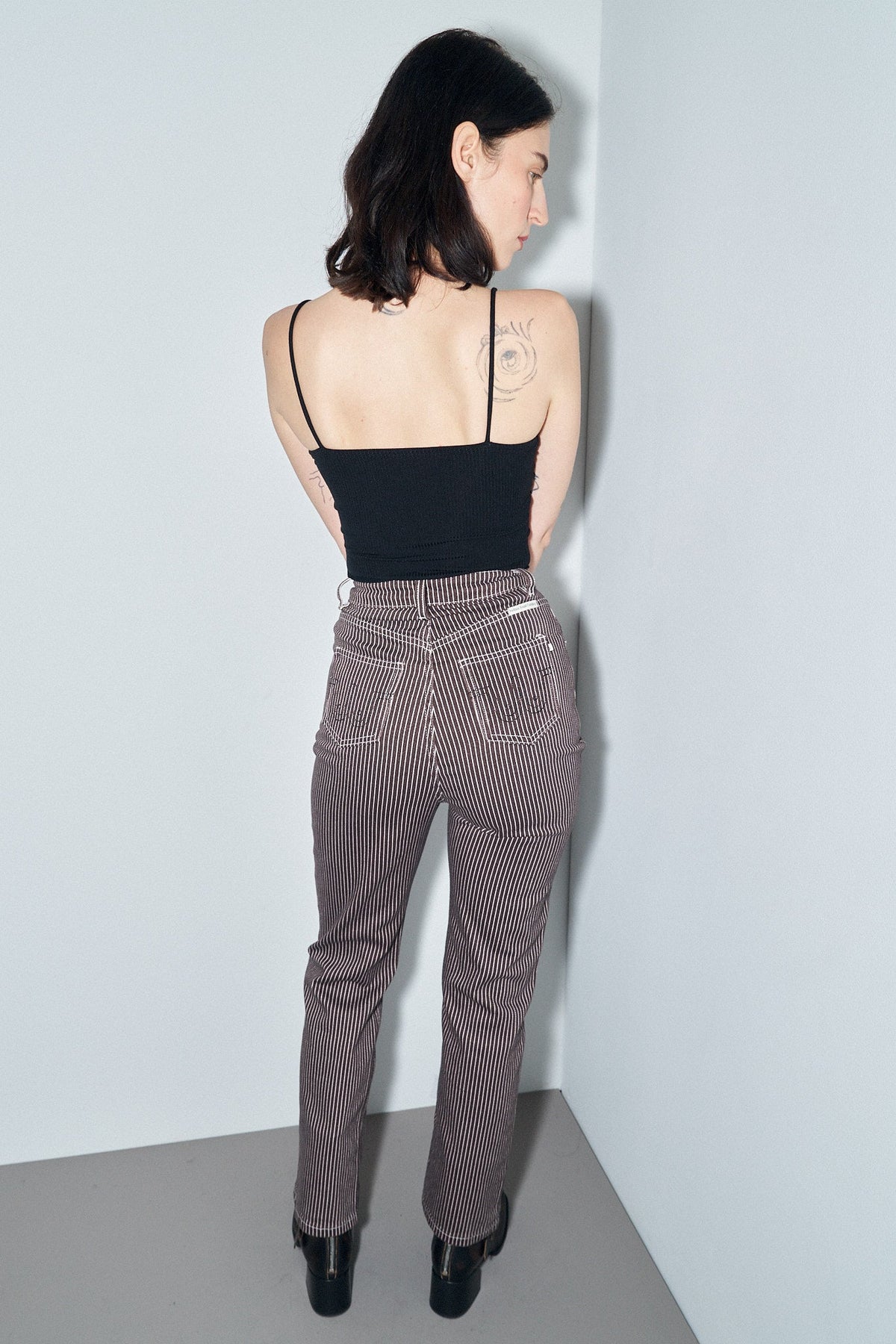 Brown Thin Striped Railroad Jeans