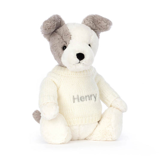 Bashful Terrier with Personalised Cream Jumper