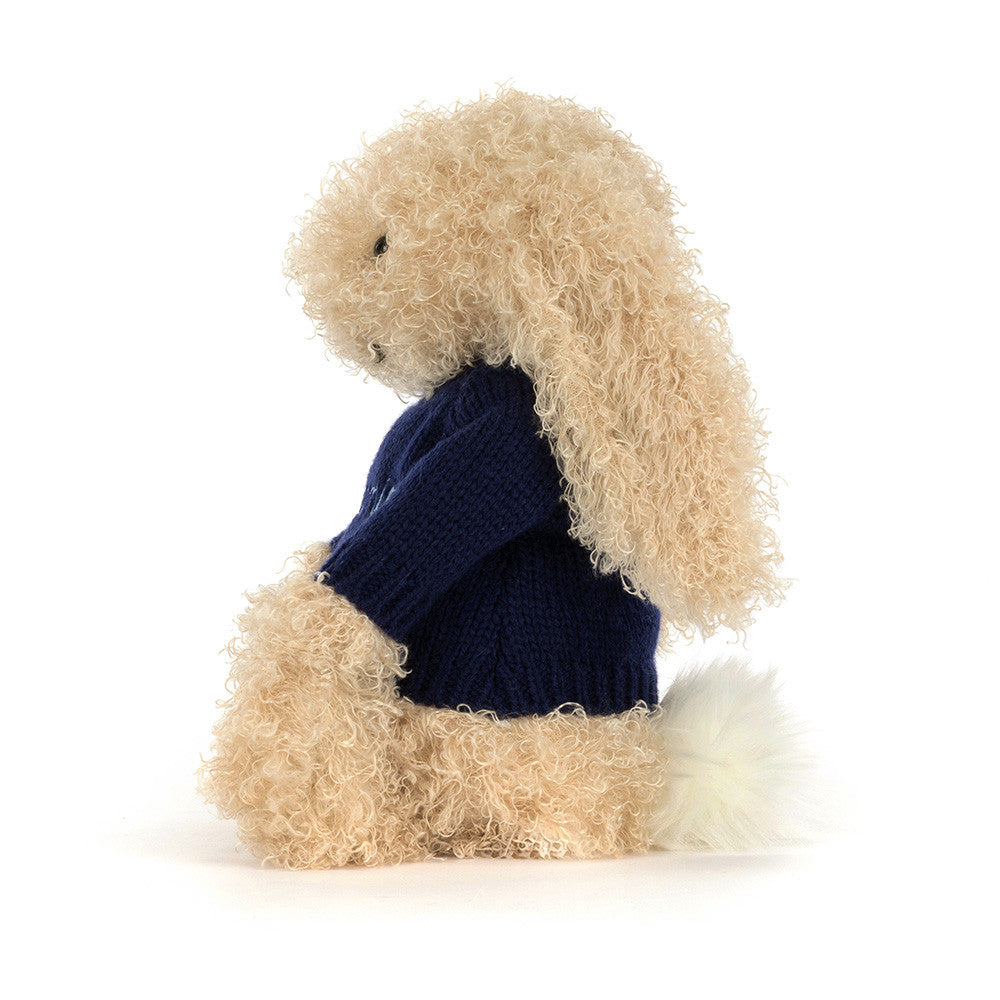 Bashful Luxe Bunny Curly with Personalised Navy Jumper