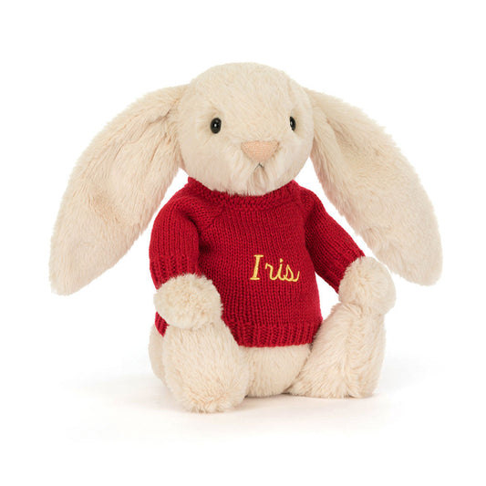 Bashful Luxe Bunny Willow with Personalised Red Jumper