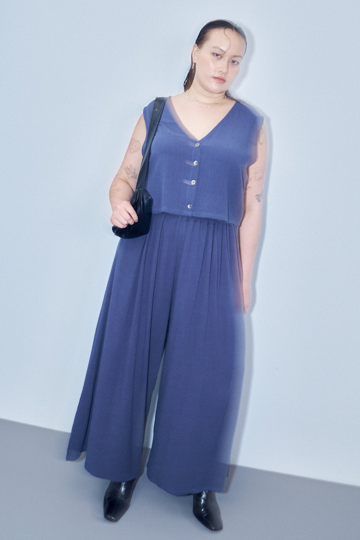 Soft Linen Vest and Wide Leg Pants Set Midnight