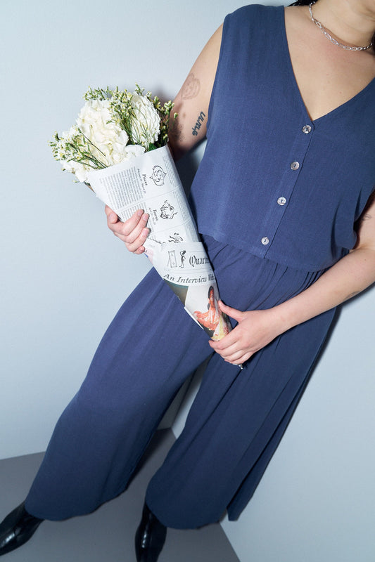 Soft Linen Vest and Wide Leg Pants Set Midnight